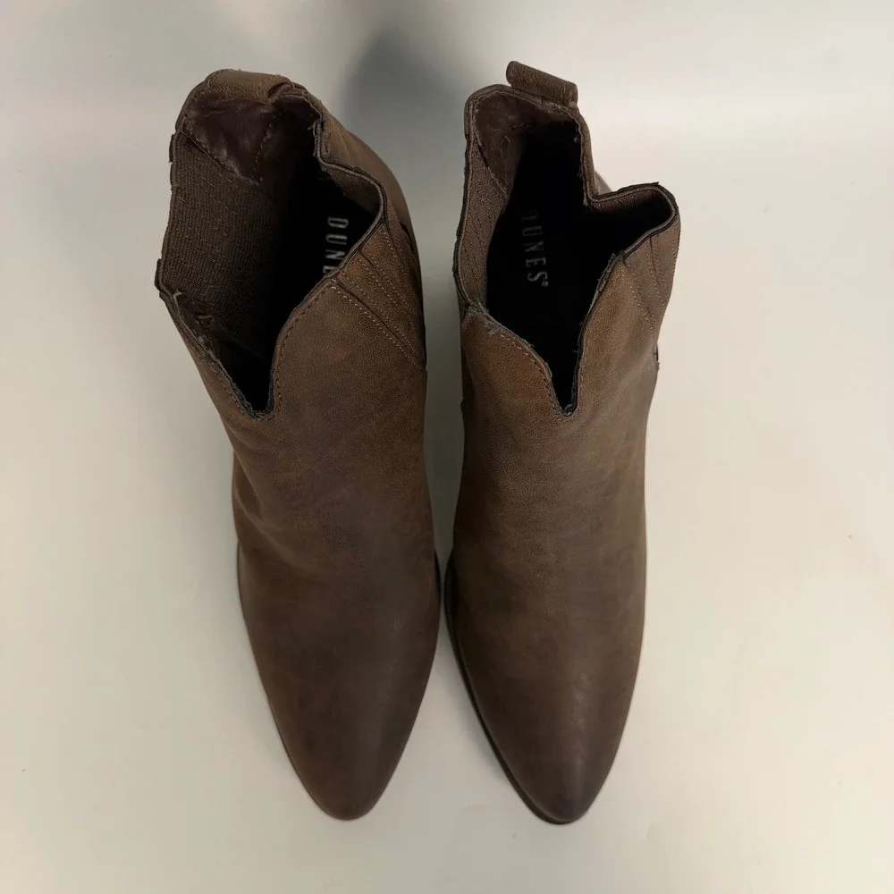 Dunes Women's Size 9.5 Patty Ankle Boots Brown Faux Leather‎ Pointed Toe